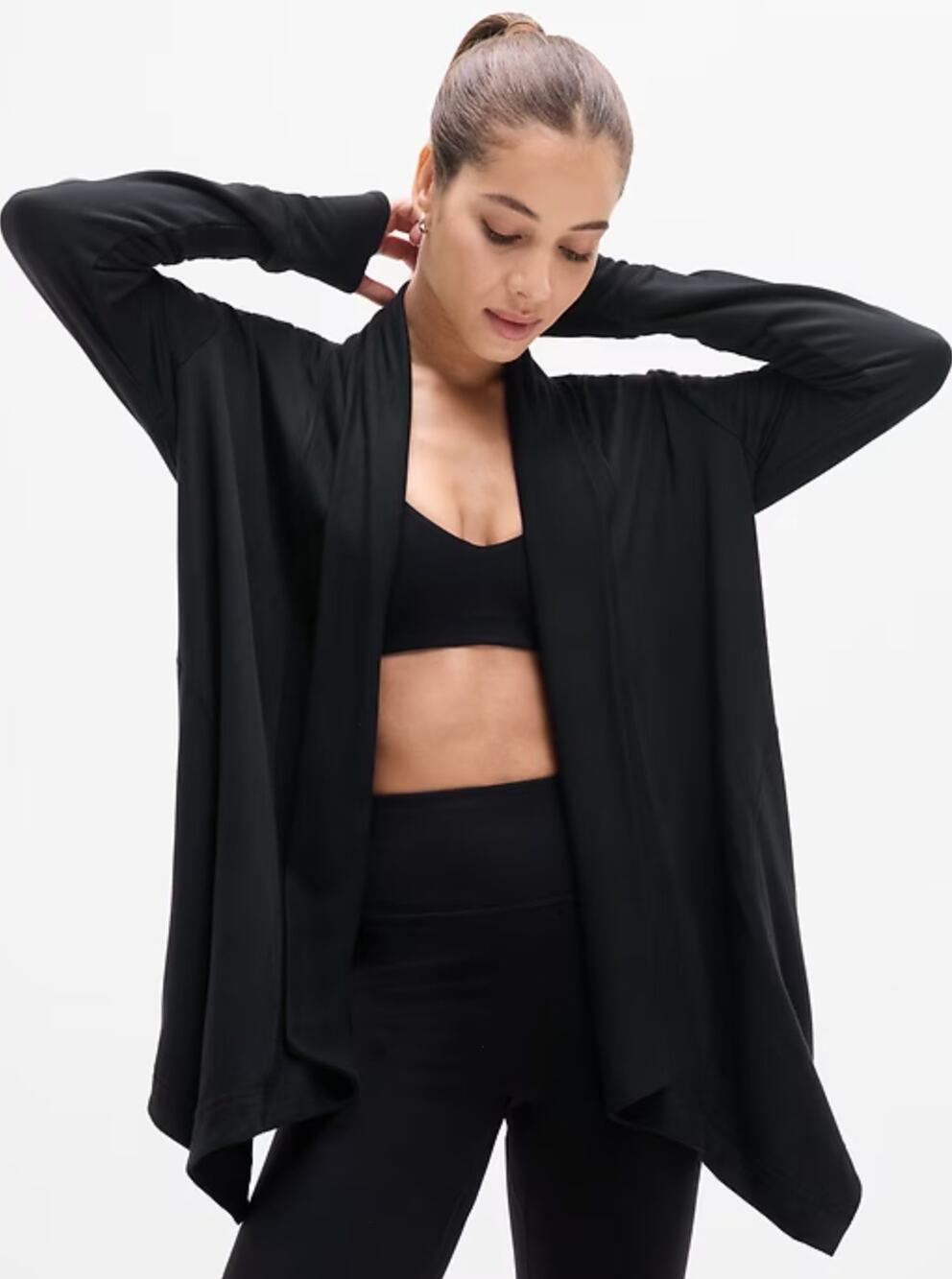 Athleta Pranayama Restore Black Long Sleeve Wrap Sweater Women's Size XL
